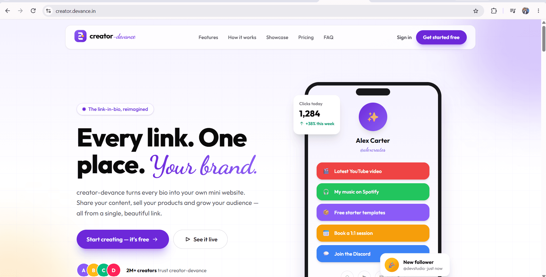 Devance Creator profile and links platform