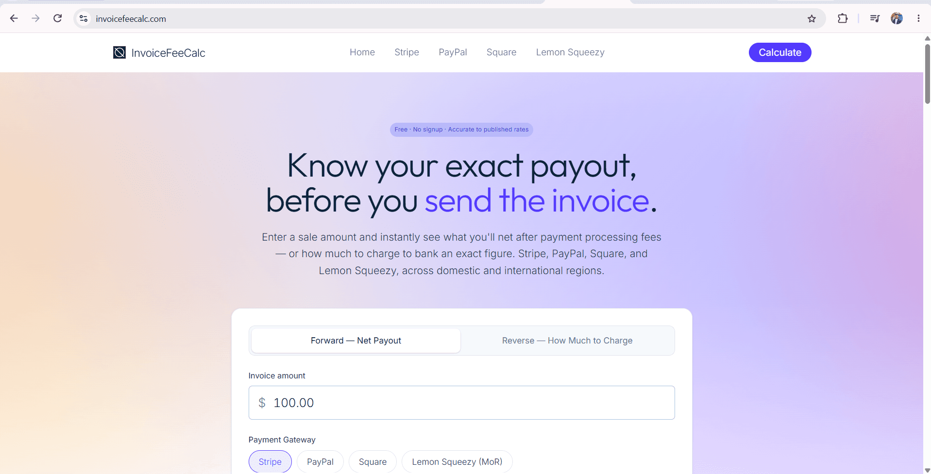 InvoiceFeeCalc payment fee and invoice calculator
