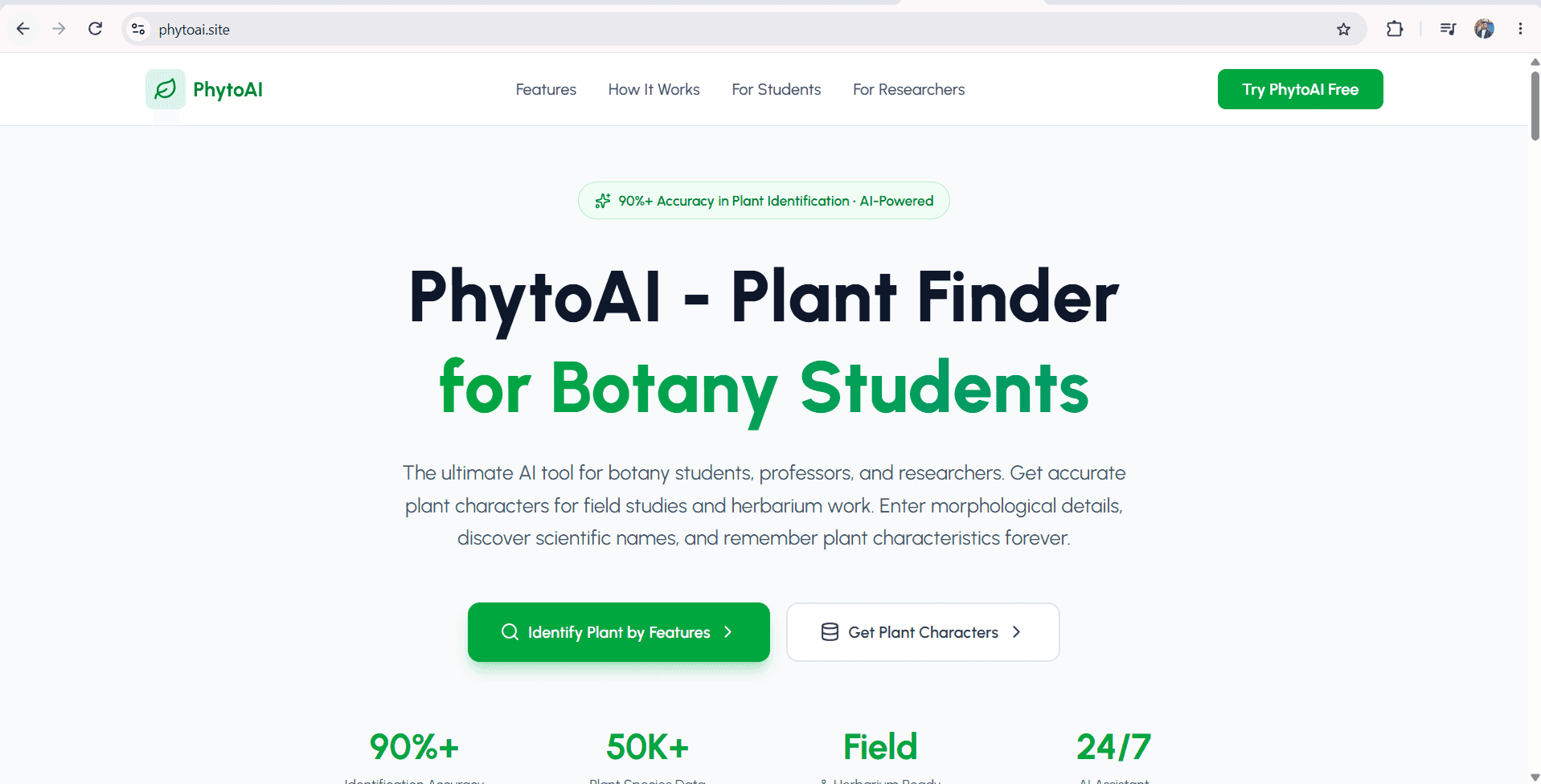 PhytoAI plant identification interface